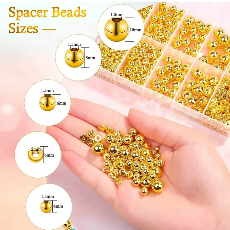 Jewelry Making Tutorials - 1000 Stück goldene Distanzperlen-Set, CCB-Kugel, rund,